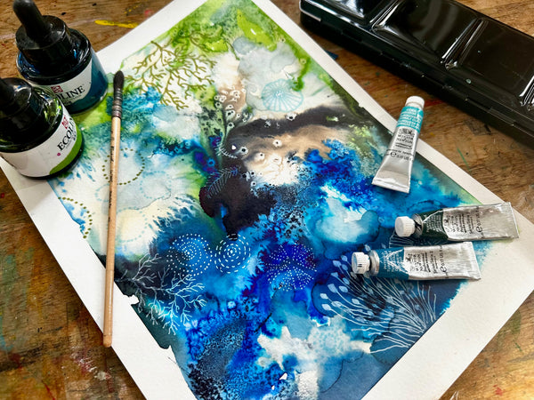 Abstract Underwater Watercolour Scene Painting with Kate Cooke