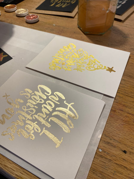 'Sparkle' Calligraphy Christmas Cards with Lemon Yellow Lettering