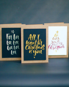 'Sparkle' Calligraphy Christmas Cards with Lemon Yellow Lettering