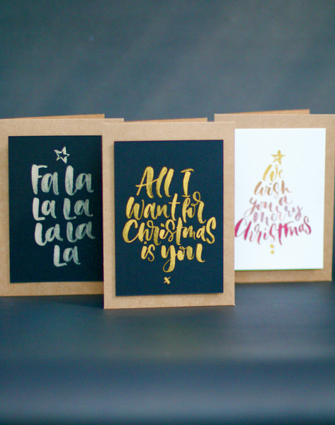 'Sparkle' Calligraphy Christmas Cards with Lemon Yellow Lettering