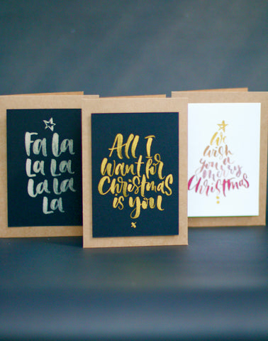 'Sparkle' Calligraphy Christmas Cards with Lemon Yellow Lettering
