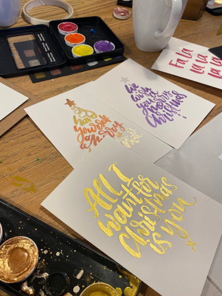 'Sparkle' Calligraphy Christmas Cards with Lemon Yellow Lettering