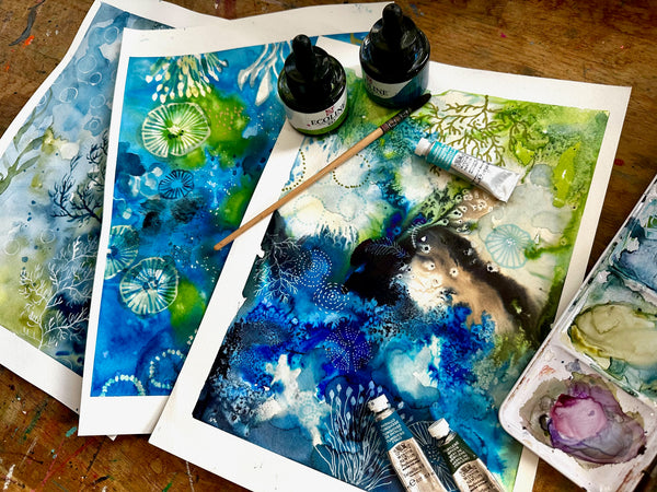 Abstract Underwater Watercolour Scene Painting with Kate Cooke