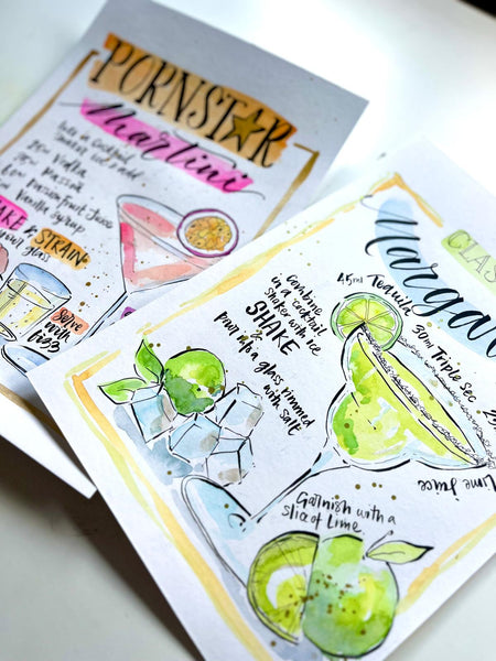 Cocktail Recipe Card Workshop with Lemon Yellow Lettering 29/10/26 6.30pm